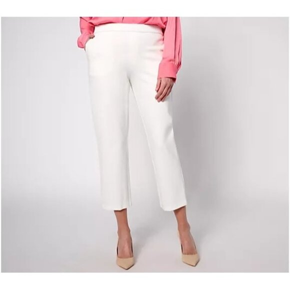 LN Susan Graver Smart Ponte Knit Sofia Straight Leg Crop Pants Sz PL Cream Petal - Picture 1 of 10